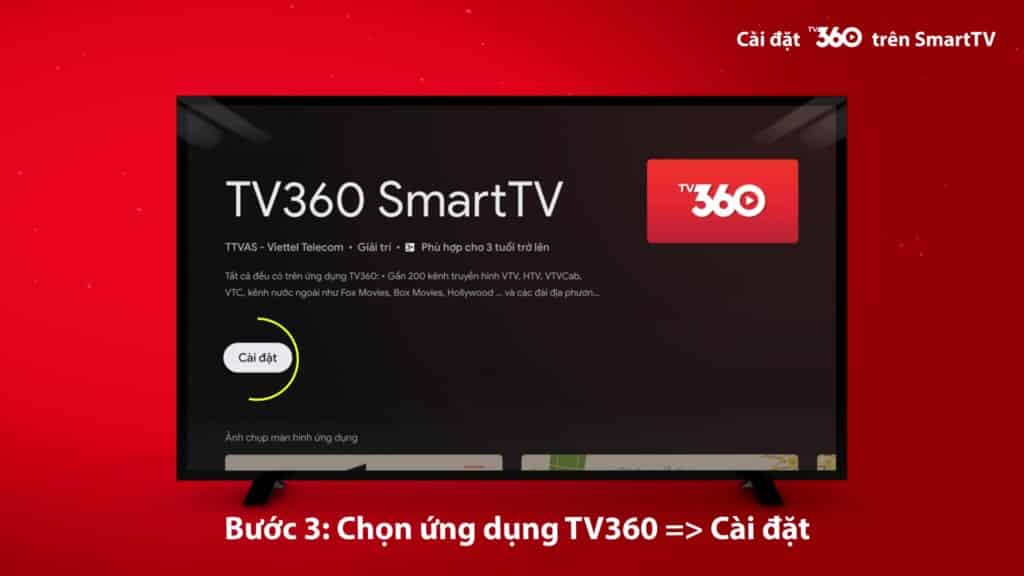 Bước 3: Chọn ứng dụng TV360 trong kết quả tìm kiếm và nhấn cài đặt