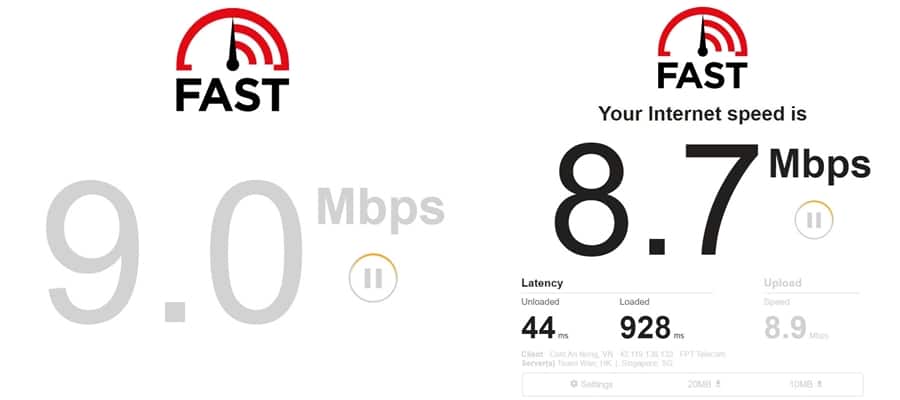 Kiểm tra tốc độ mạng Wifi bằng website Fast.com